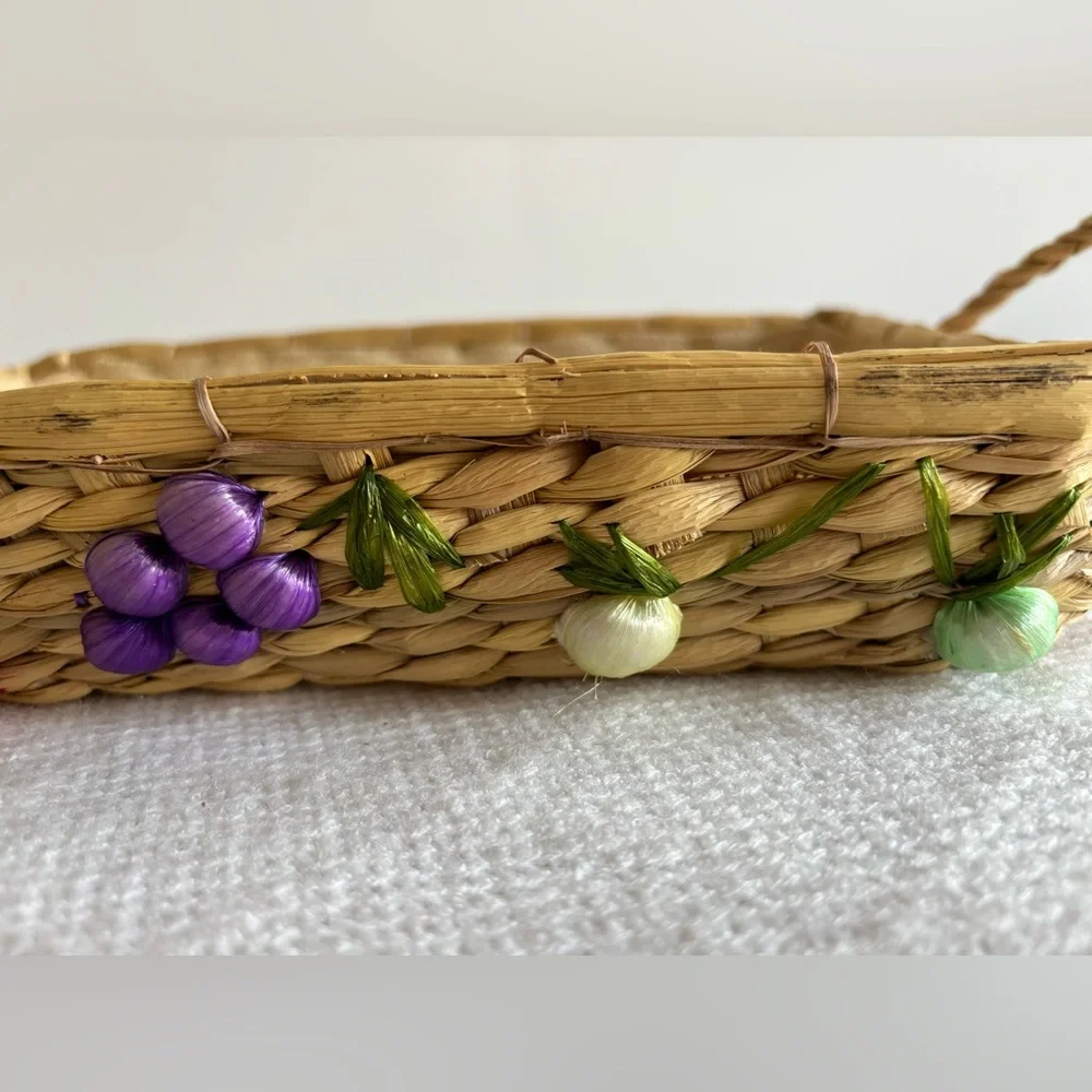 Vintage woven wicker basket tray
